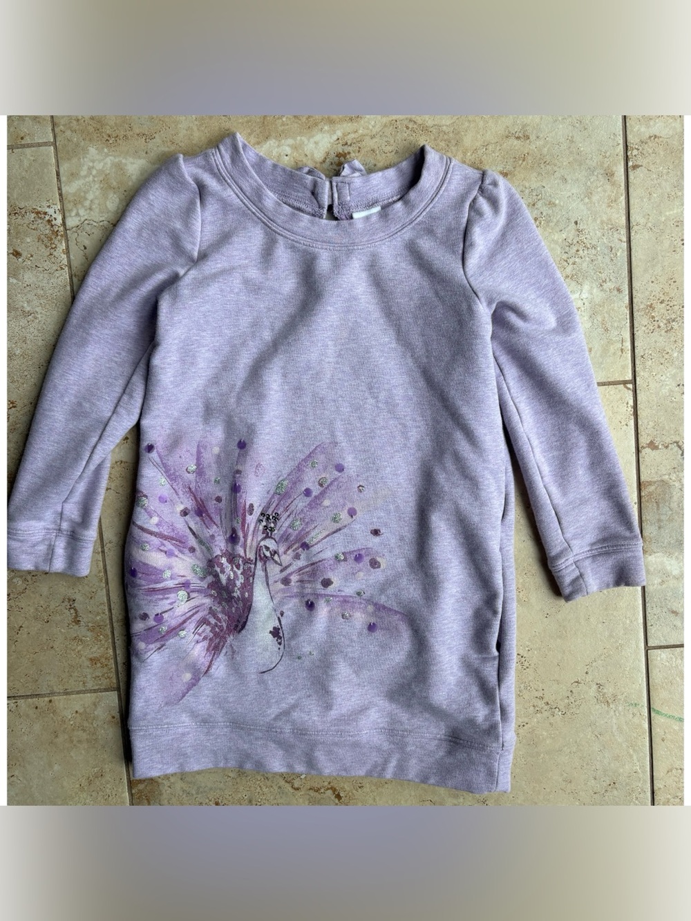 Gymboree Lavender Long-Sleeve Top with Peacock Graphic Size 6
